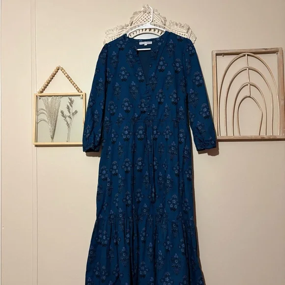Baltic Born Mira Midi Dress Deep Blue Print - Picture 2 of 5